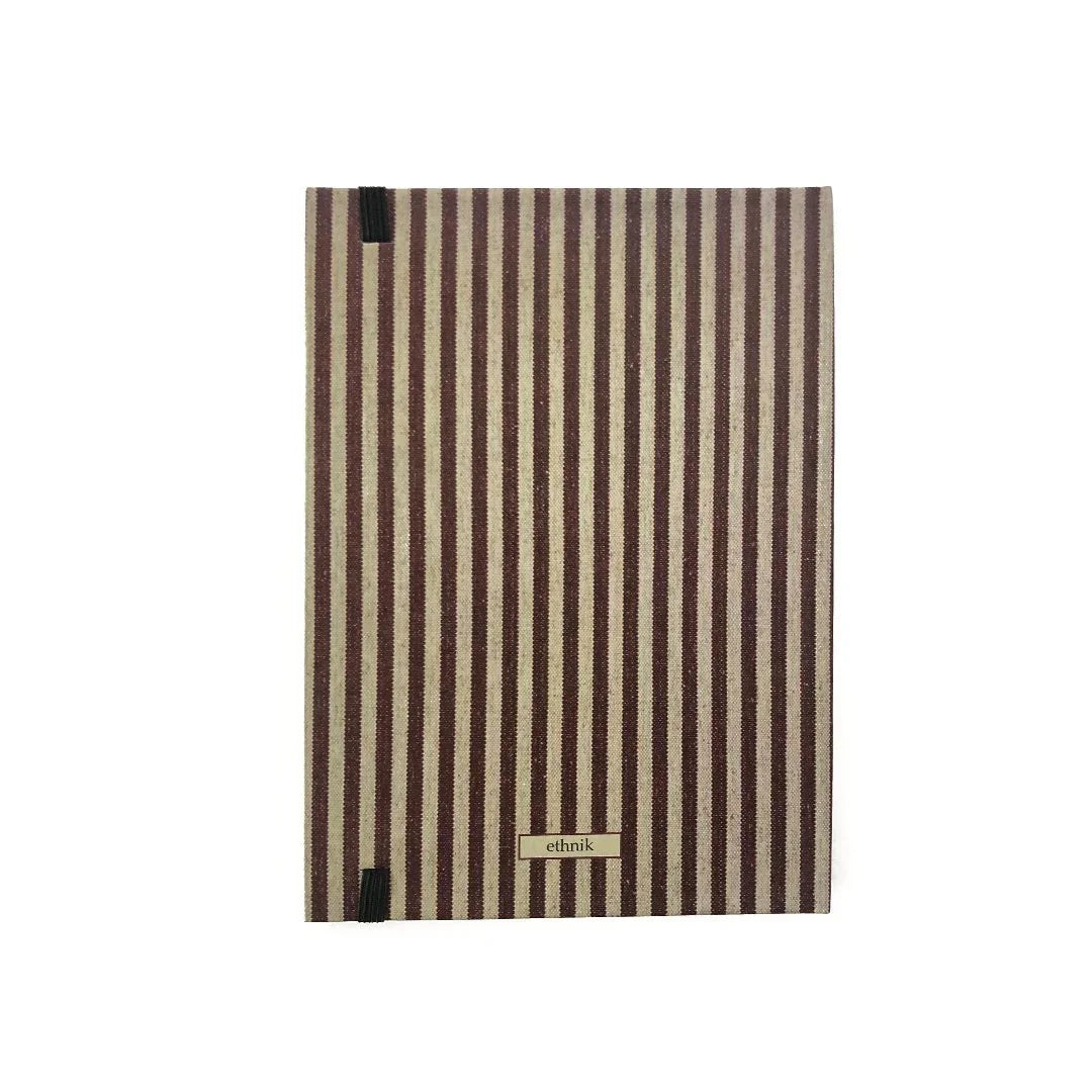 ethnik striped notebook with brown and beige cover, Moroccan stationery accessory