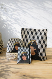 Ethnik Moroccan stationery and accessories set with geometric pattern and illustrated woman