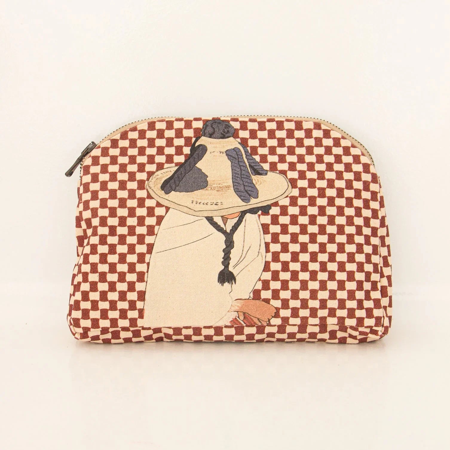 Ethnik Moroccan pouch with original illustration and red geometric pattern