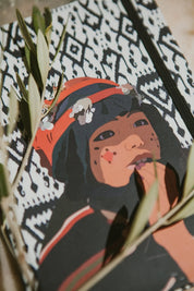 Ethnik stationery notebook with Moroccan illustration and geometric pattern, olive branch on cover