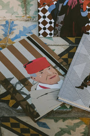 Moroccan illustrated notebooks from ethnik on patterned ceramic tiles, featuring traditional designs.