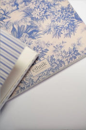 ethnik floral notebook with blue botanical illustration, made in Morocco, stationery
