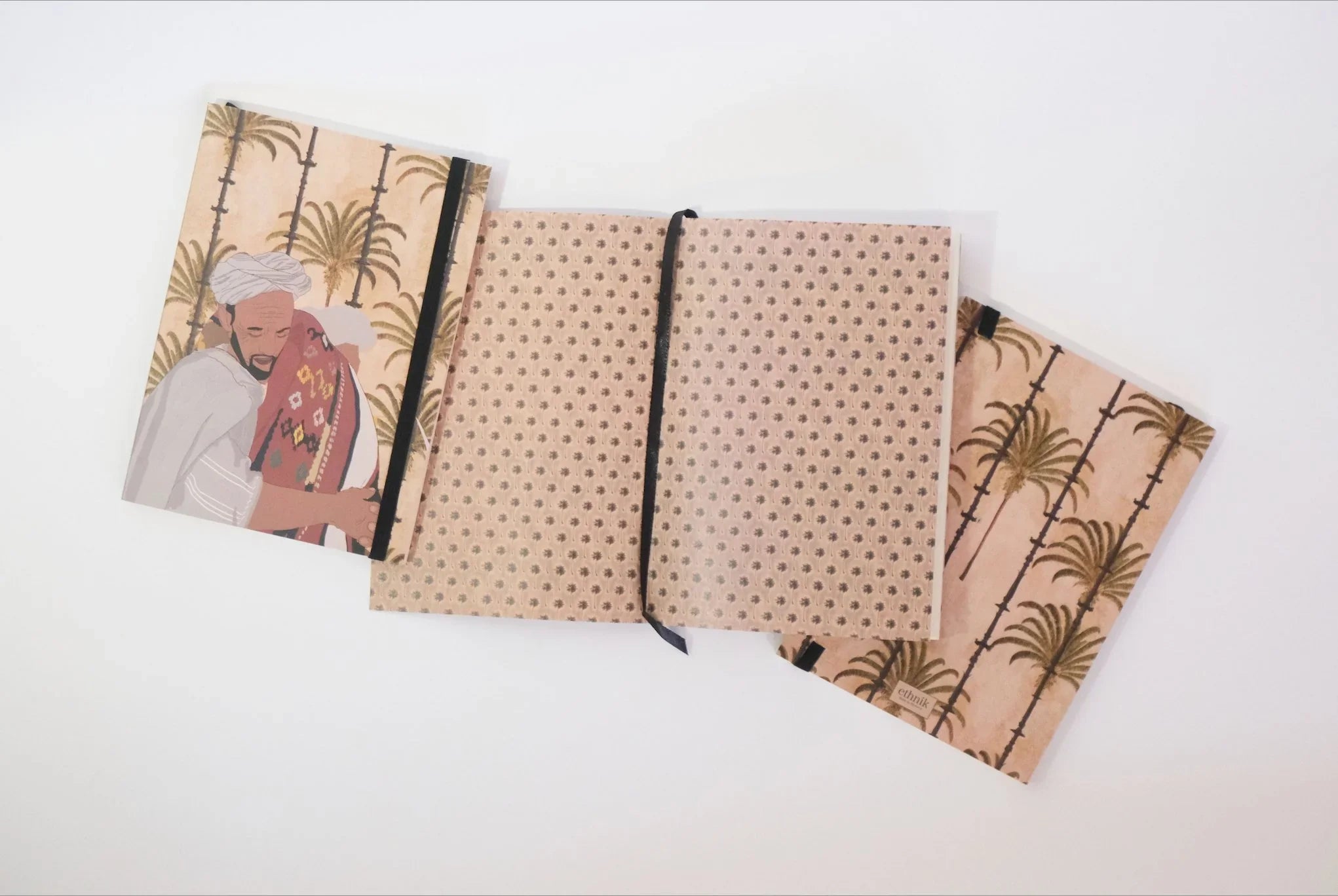 Ethnik Moroccan stationery set with palm tree and traditional illustration covers on white background