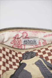 ethnik made in Morocco pouch with checkered pattern and illustrated fabric lining