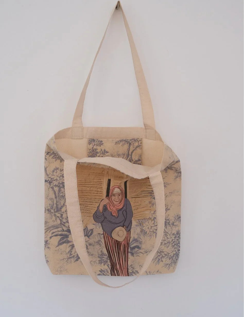 ethnik Morocco tote bag with original illustration of woman in traditional attire