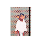 Moroccan woman illustration on ethnic patterned notebook cover, ethnik stationery accessory