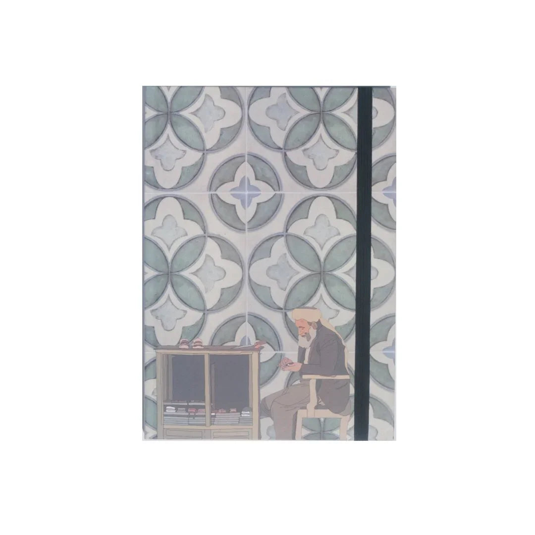 Ethnik Moroccan artisan illustration notebook with geometric tile pattern cover