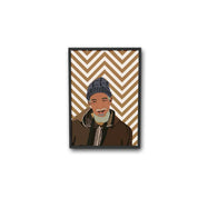 Moroccan man illustration print, brown zigzag background, ethnik stationery wall art