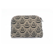 Ethnik pouch with black Moroccan geometric pattern on beige fabric, zippered top