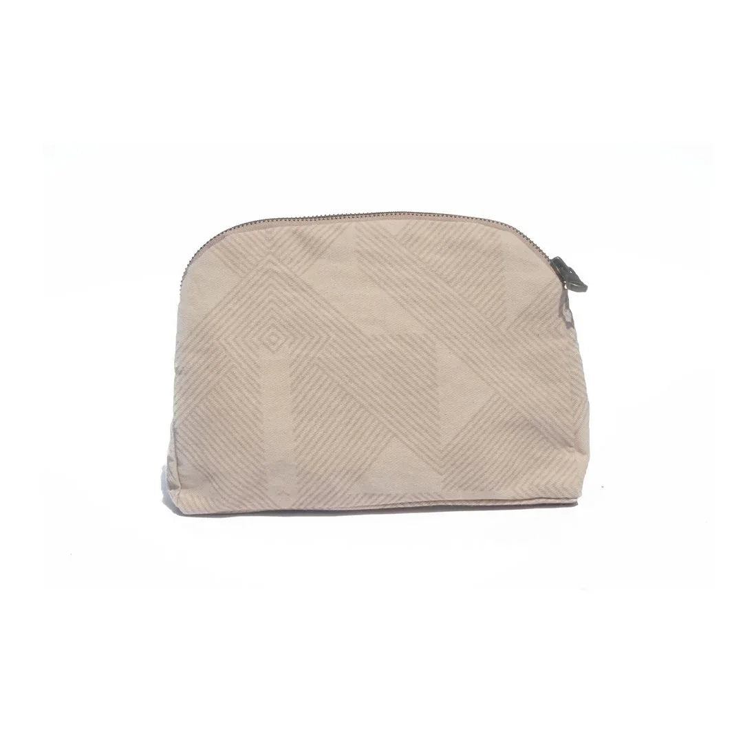Beige patterned ethnik zip pouch, Moroccan handmade accessory on white background