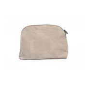 Beige patterned ethnik zip pouch, Moroccan handmade accessory on white background