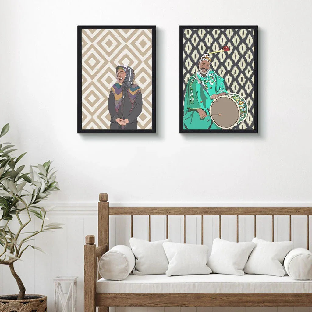 Ethnik Moroccan wall art with original illustrations, geometric patterns, and minimalist decor