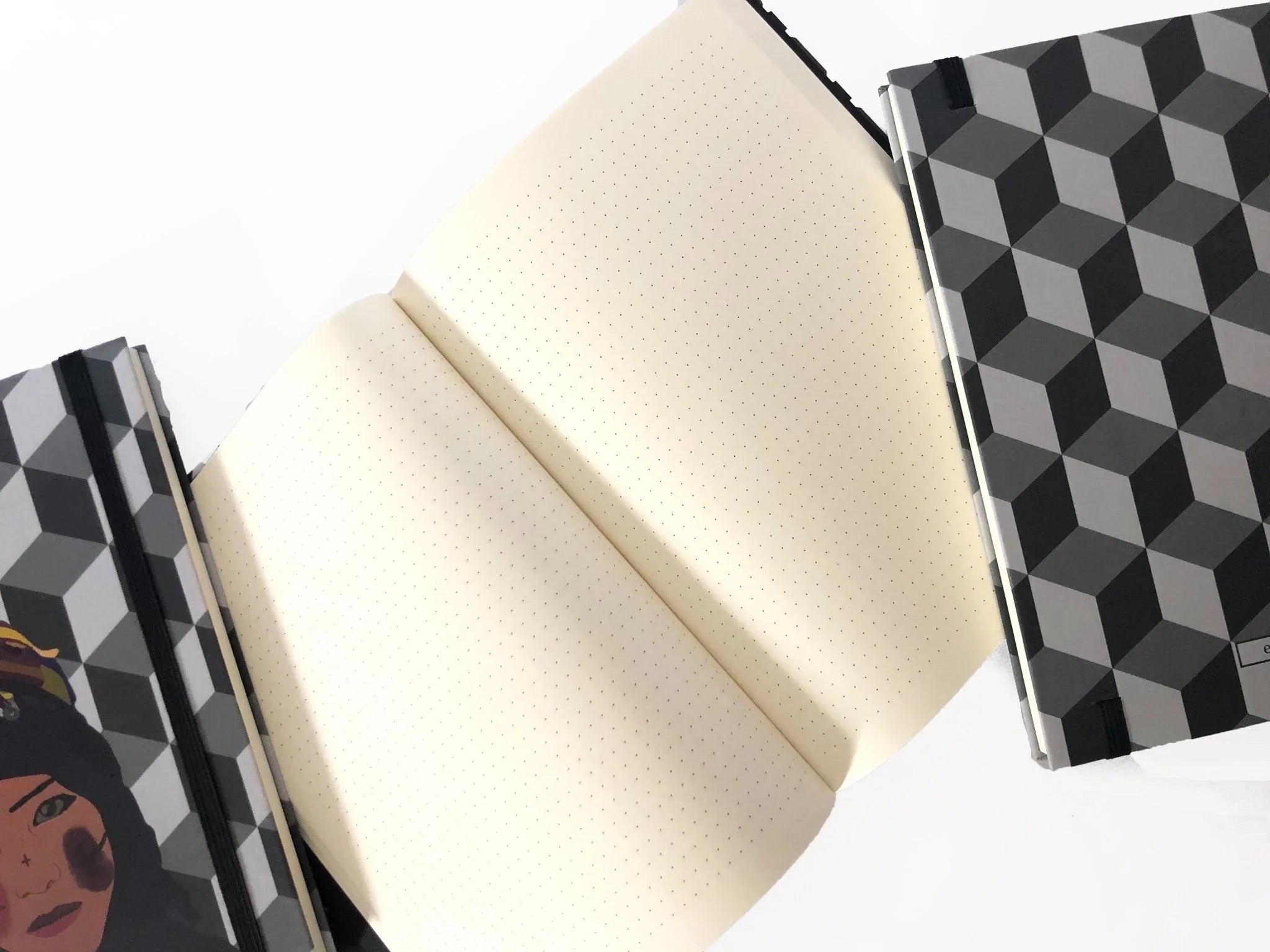 Ethnik Morocco dotted bullet journals with geometric and illustrated covers on white background