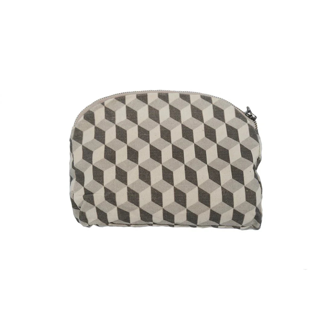 Ethnik Moroccan pouch with geometric black and white cube pattern, zippered stationery bag