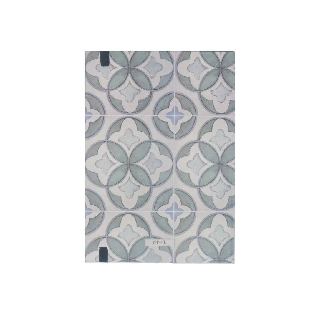 Ethnik notebook with Moroccan tile pattern cover, light blue and grey stationery accessory.