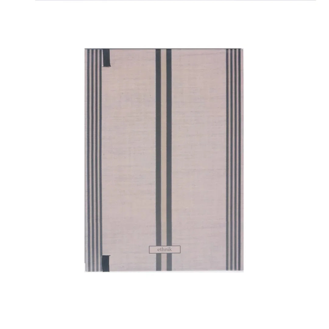 ethnik Moroccan notebook with beige cover and vertical black stripes, minimalist stationery