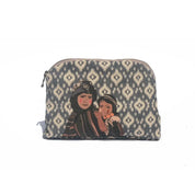 Ethnik Moroccan pouch with geometric pattern and illustrated figures, stationery accessory