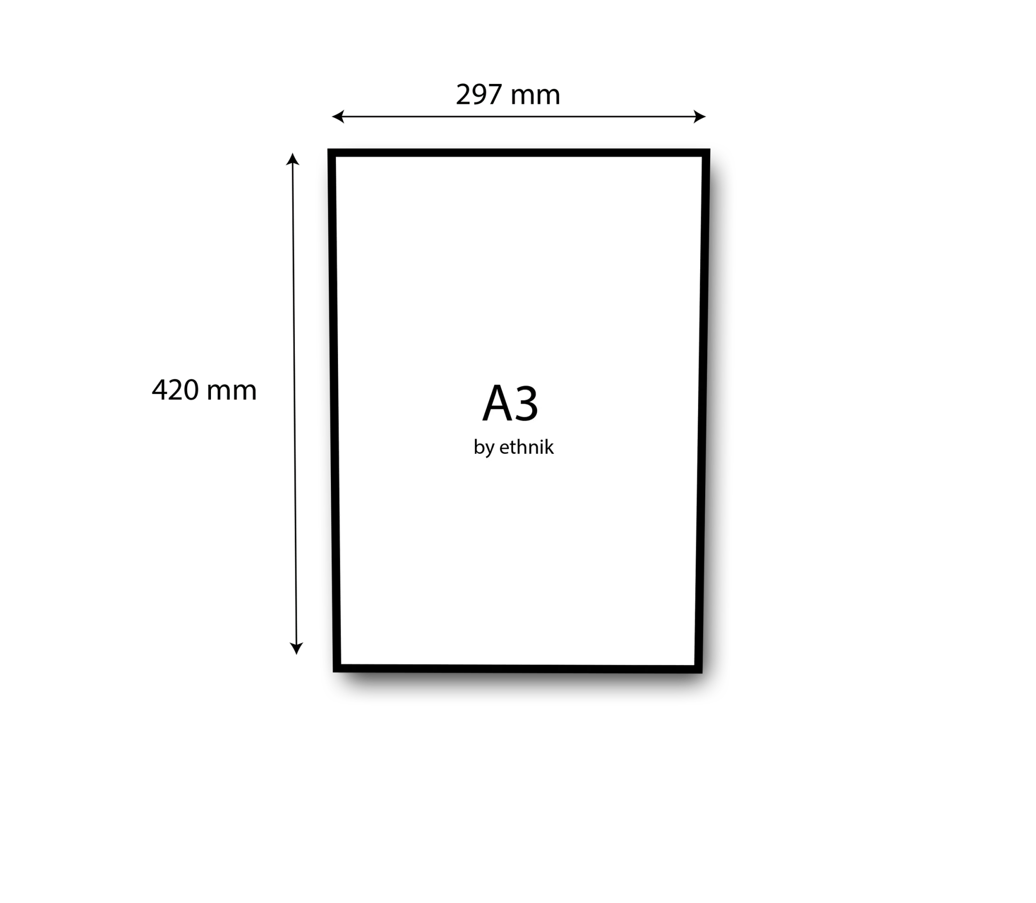 A3 paper size diagram by ethnik showing 297 mm by 420 mm dimensions, minimalist design
