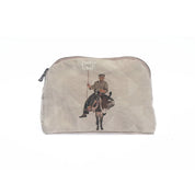 ethnik Moroccan accessory pouch with donkey taxi illustration, beige pattern, zip closure