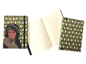 Ethnik Moroccan notebook set with green geometric covers, one featuring a woman illustration.